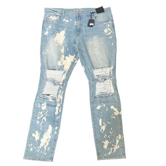 Si Tu Veux Jeans Men‎ 42 Blue Warren Super Stacked Jean Designer Destroyed Acid - Picture 1 of 8
